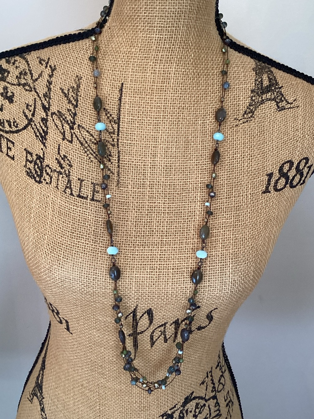 Silpada Long Aqua and Labradorite Bead Layered Necklace
